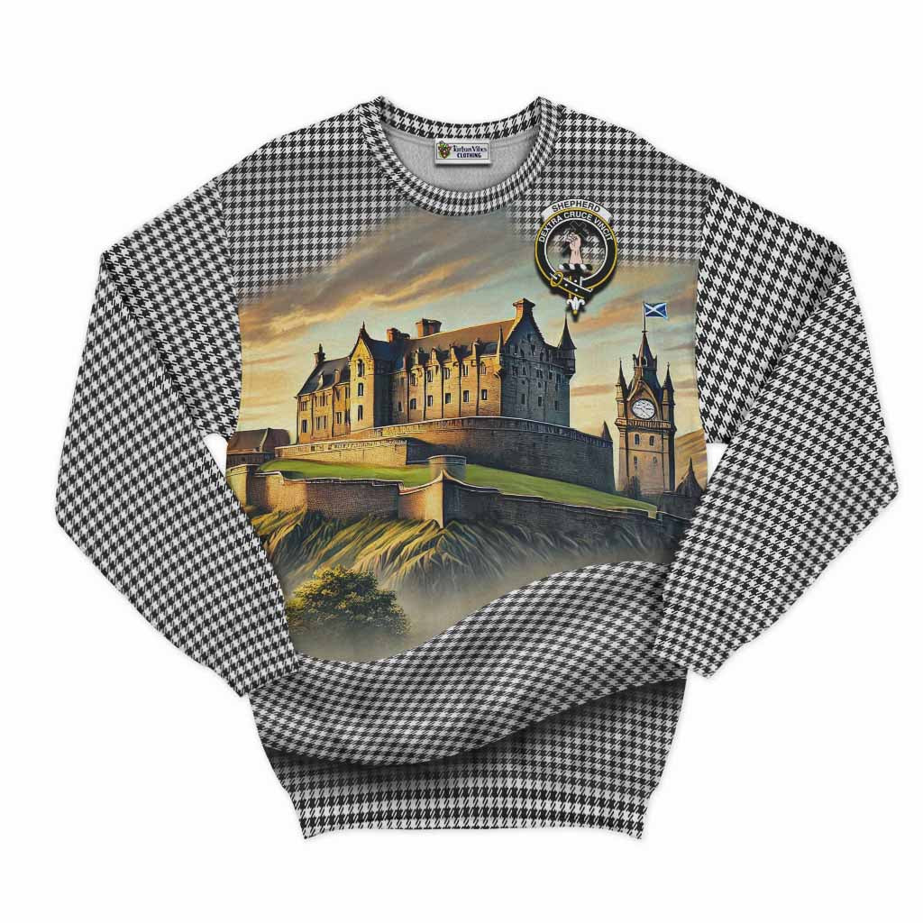 Shepherd Tartan Family Crest Sweatshirt with Scottish Ancient Castle Style Unisex - Tartan Vibes Clothing