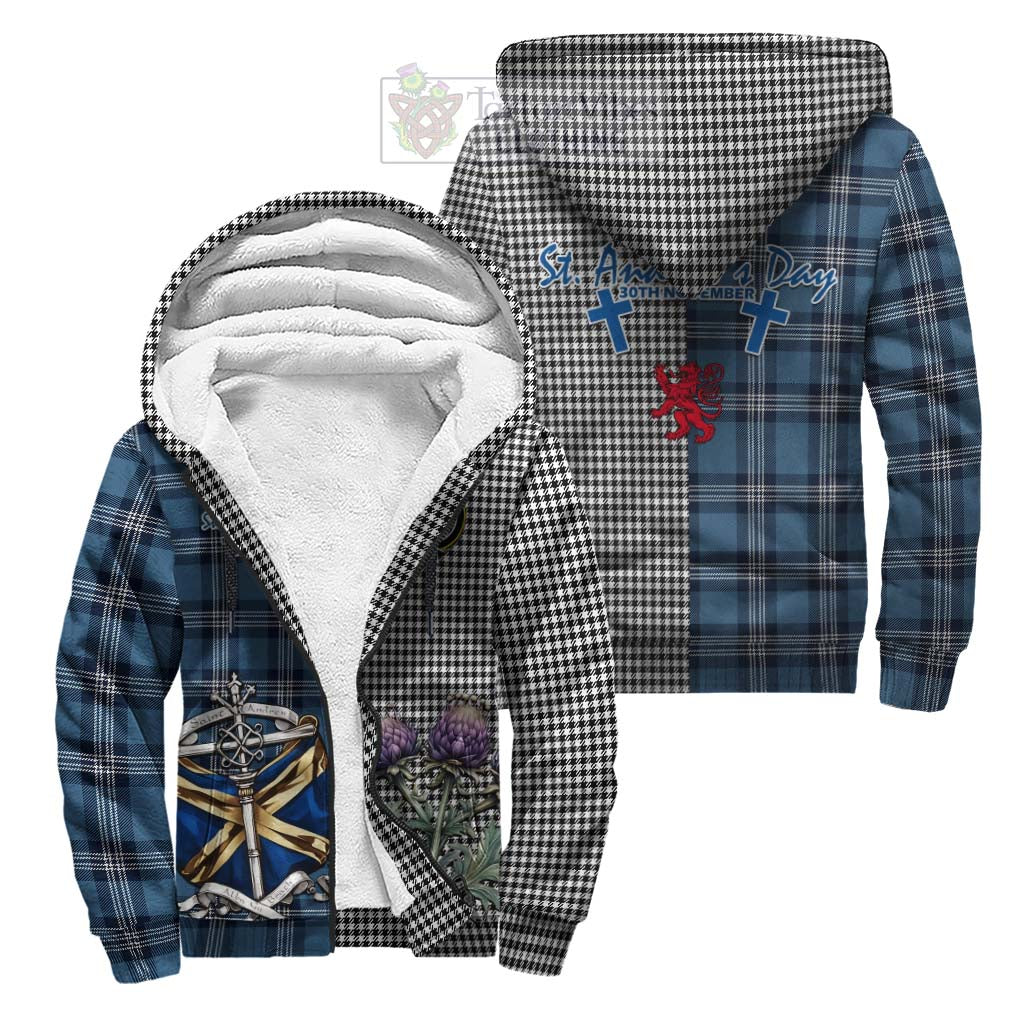 Tartan Vibes Clothing Shepherd Tartan Sherpa Hoodie Happy St. Andrew's Day Half Tartan Style