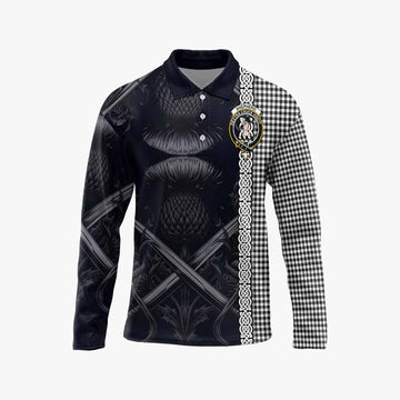 Shepherd Tartan Long Sleeve Polo Shirt with Family Crest Cross Sword Thistle Celtic Vibes