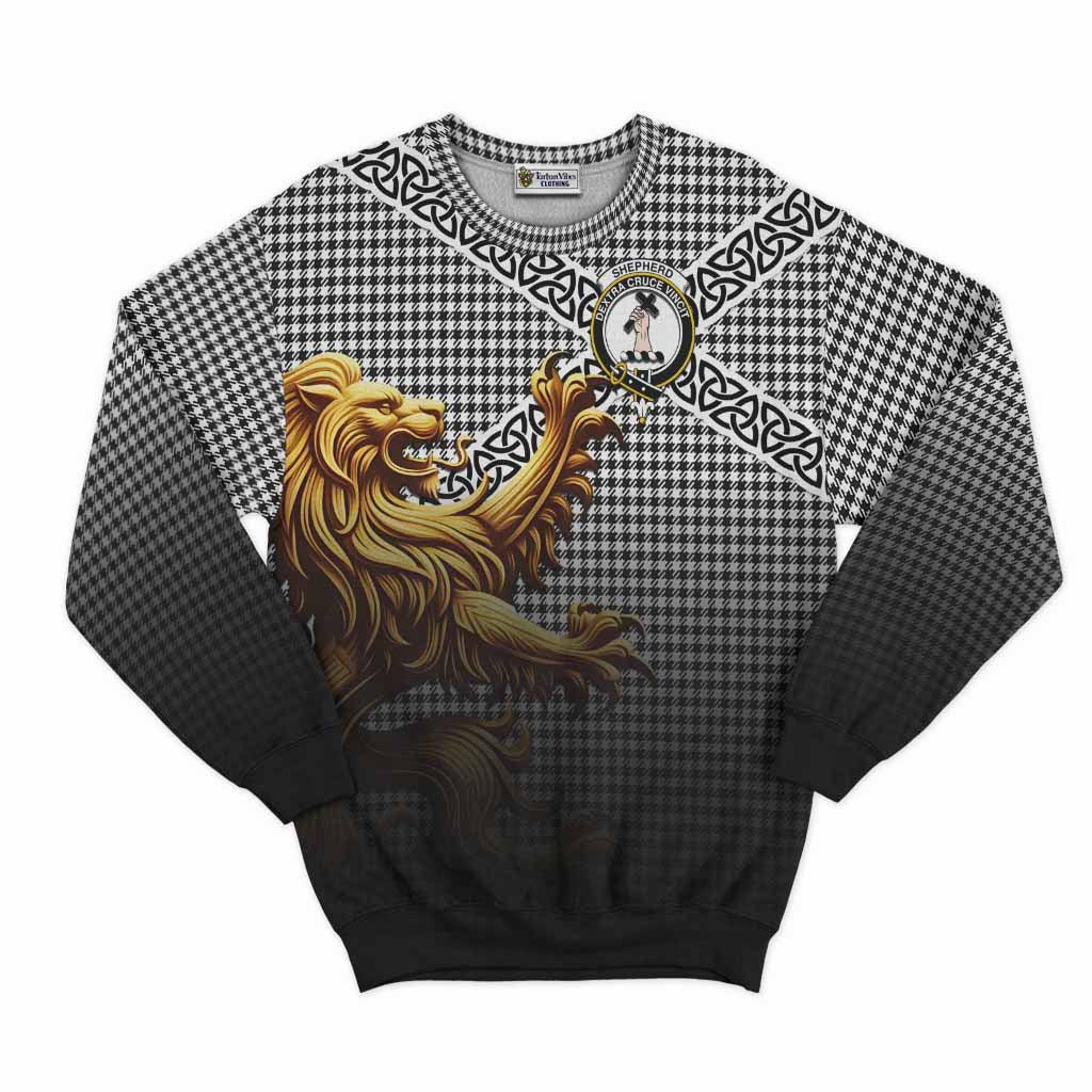 Shepherd Crest Tartan Sweatshirt with Golden Lion Emblem Celtic Style Unisex - Tartan Vibes Clothing