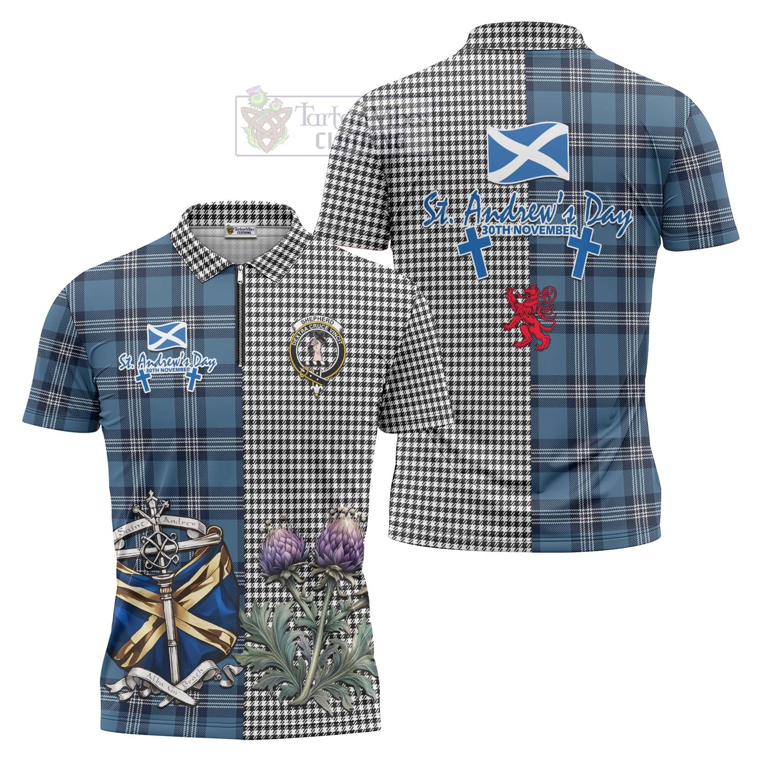 Tartan Vibes Clothing Shepherd Tartan Zipper Polo Shirt Happy St. Andrew's Day Half Tartan Style