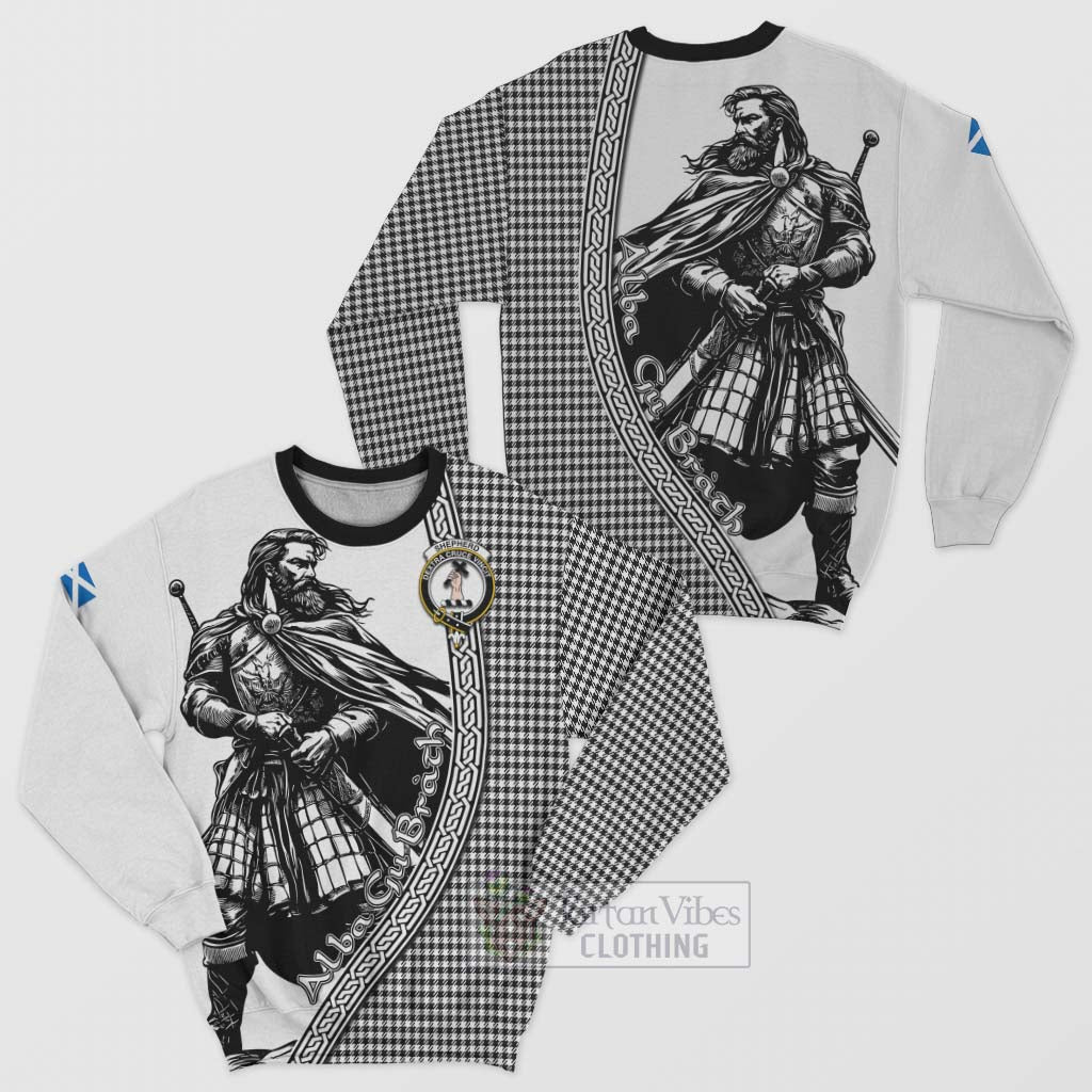 Tartan Vibes Clothing Shepherd Tartan Clan Crest Sweatshirt with Highlander Warrior Celtic Style