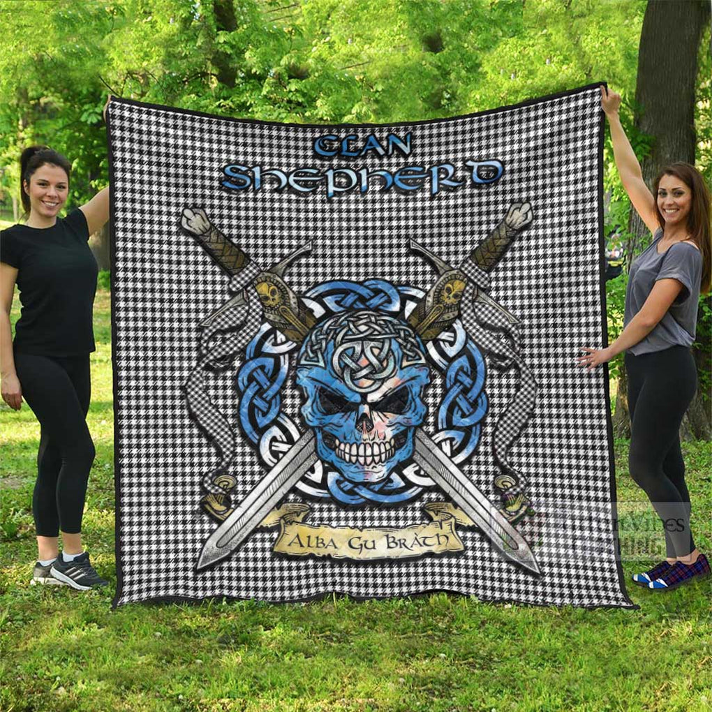 Tartan Vibes Clothing Shepherd Tartan Quilt with Celtic Skull Alba Gu Brath Style