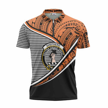 Shepherd Crest Tartan Zipper Polo Shirt with Polynesian Vibes Style - Orange Version