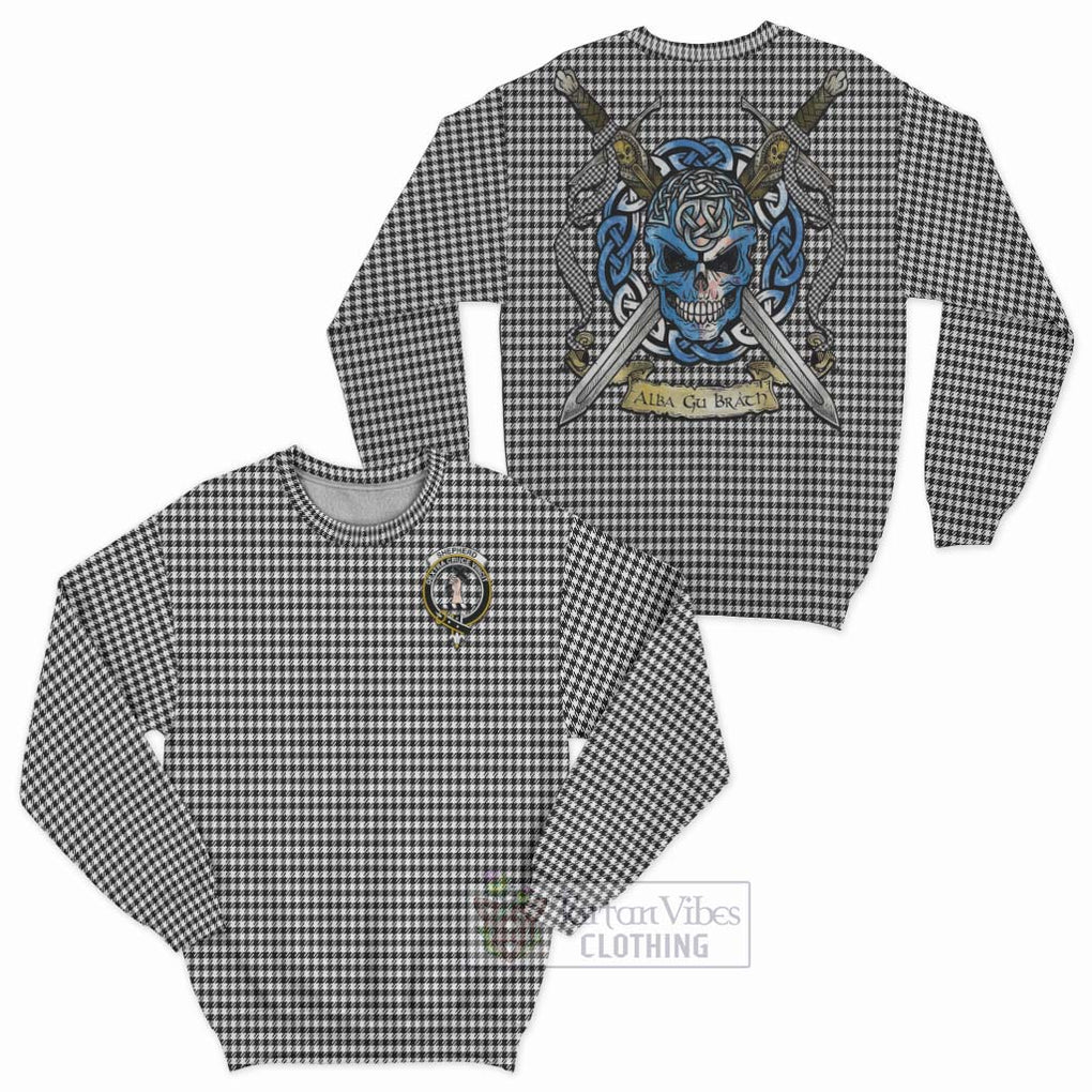 Tartan Vibes Clothing Shepherd Tartan Sweatshirt with Family Crest Celtic Skull Style