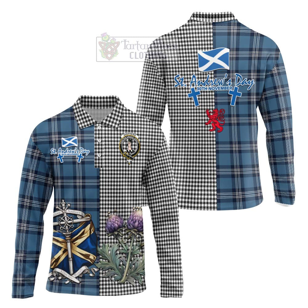 Tartan Vibes Clothing Shepherd Tartan Long Sleeve Polo Shirt Happy St. Andrew's Day Half Tartan Style