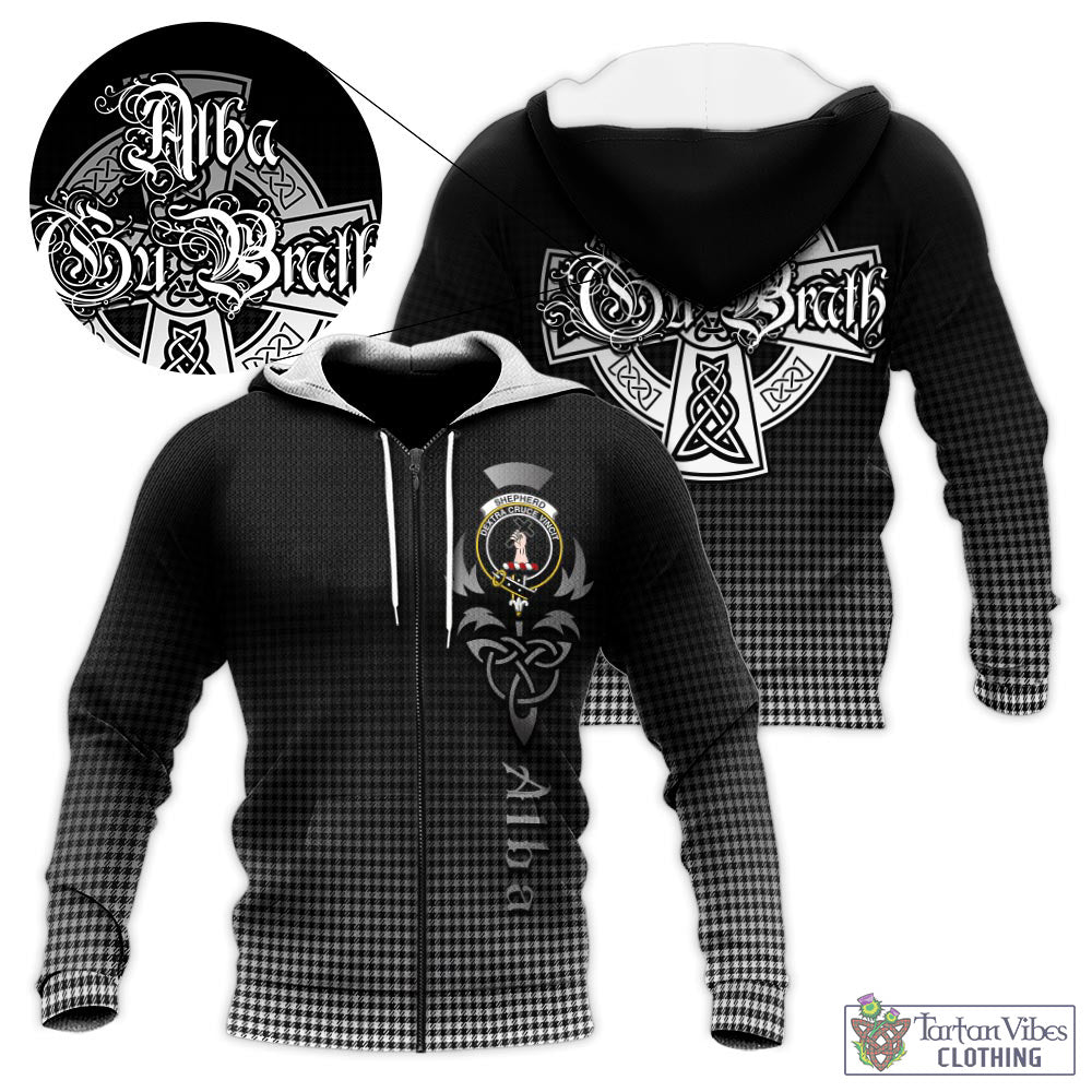 Tartan Vibes Clothing Shepherd Tartan Knitted Hoodie Featuring Alba Gu Brath Family Crest Celtic Inspired