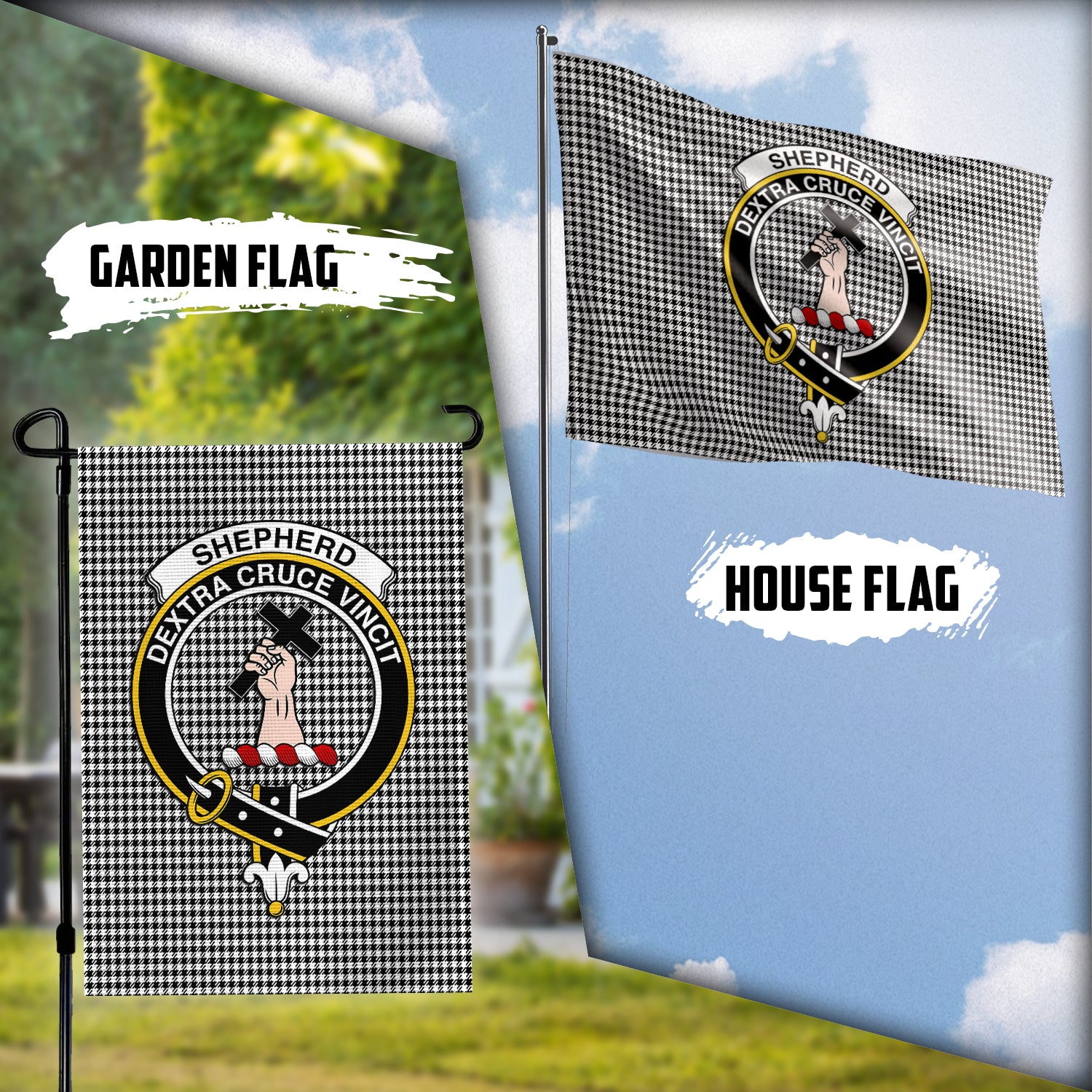 Shepherd Tartan Flag with Family Crest Garden Flag (Vertical) - Tartan Vibes Clothing