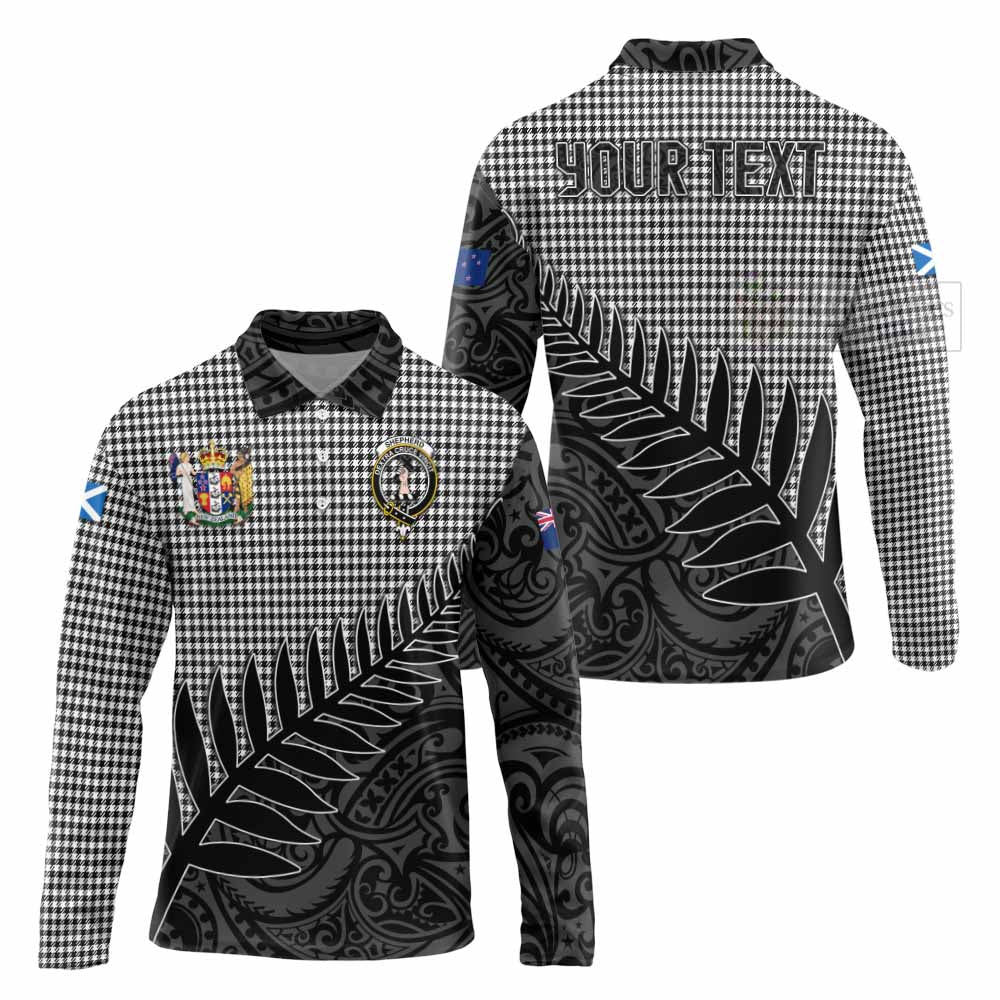 Tartan Vibes Clothing Shepherd Crest Tartan Long Sleeve Polo Shirt with New Zealand Silver Fern Half Style