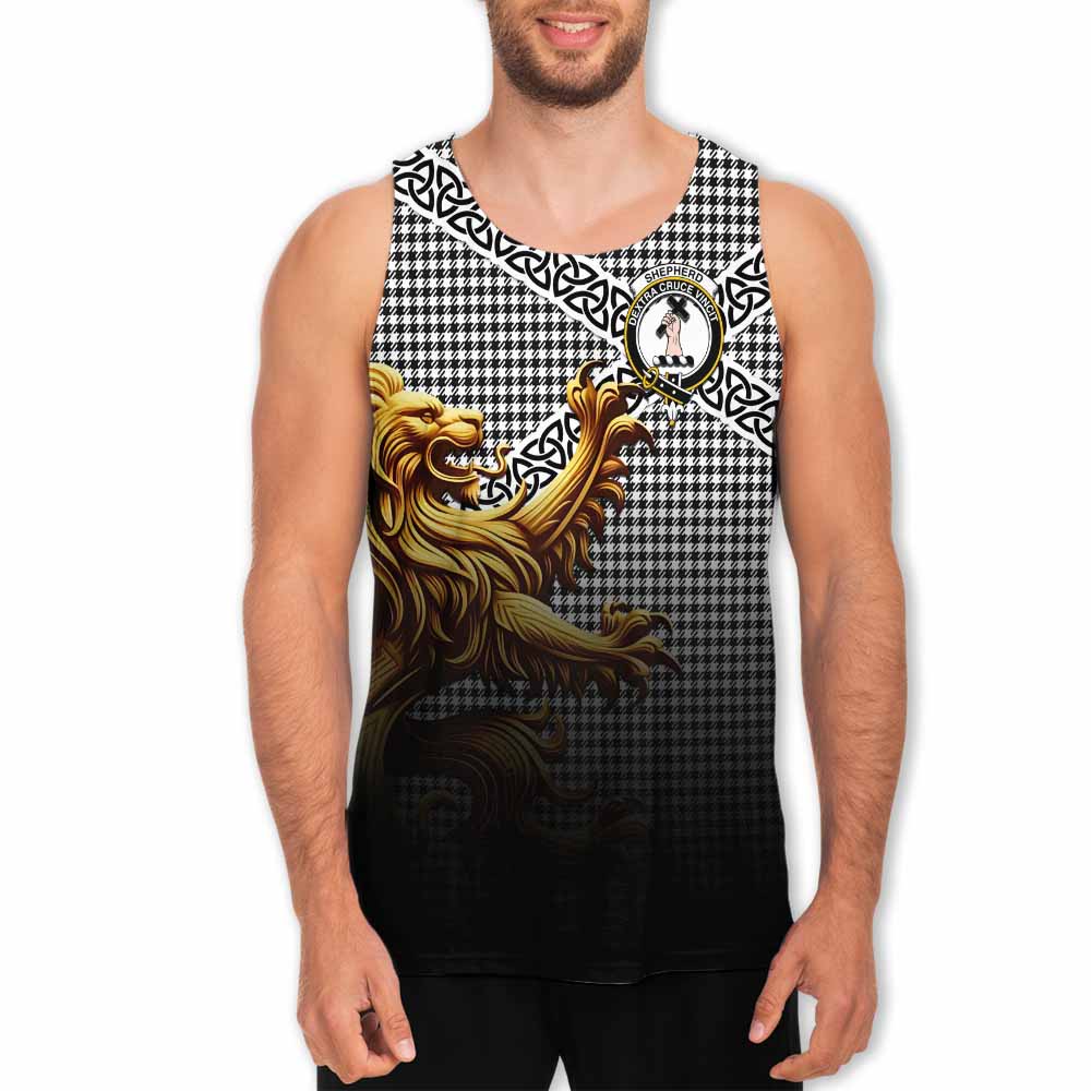 Shepherd Crest Tartan Men's Tank Top with Golden Lion Emblem Celtic Style Men - Tartan Vibes Clothing