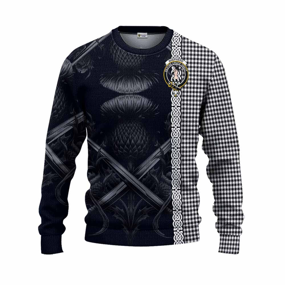 Shepherd Tartan Knitted Sweater with Family Crest Cross Sword Thistle Celtic Vibes Unisex - Tartan Vibes Clothing