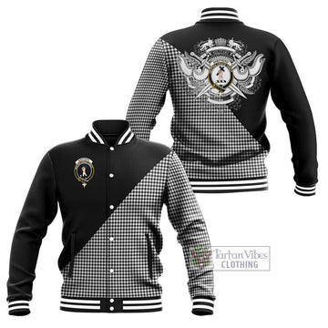 Shepherd Tartan Baseball Jacket with Family Crest and Military Logo Style