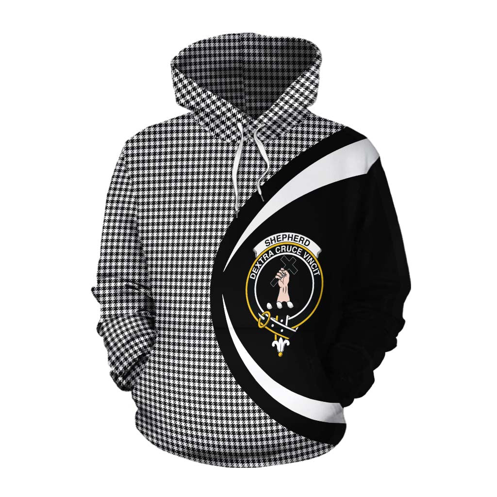 Tartan Vibes Clothing Shepherd Tartan Cotton Hoodie with Family Crest Circle Style