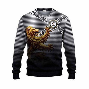 Shepherd Crest Tartan Knitted Sweater with Golden Lion Emblem Celtic Style Unisex - Tartan Vibes Clothing
