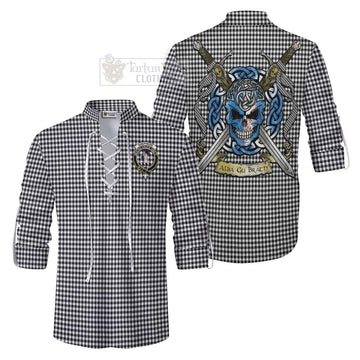 Shepherd Tartan Ghillie Kilt Shirt with Family Crest Celtic Skull Style