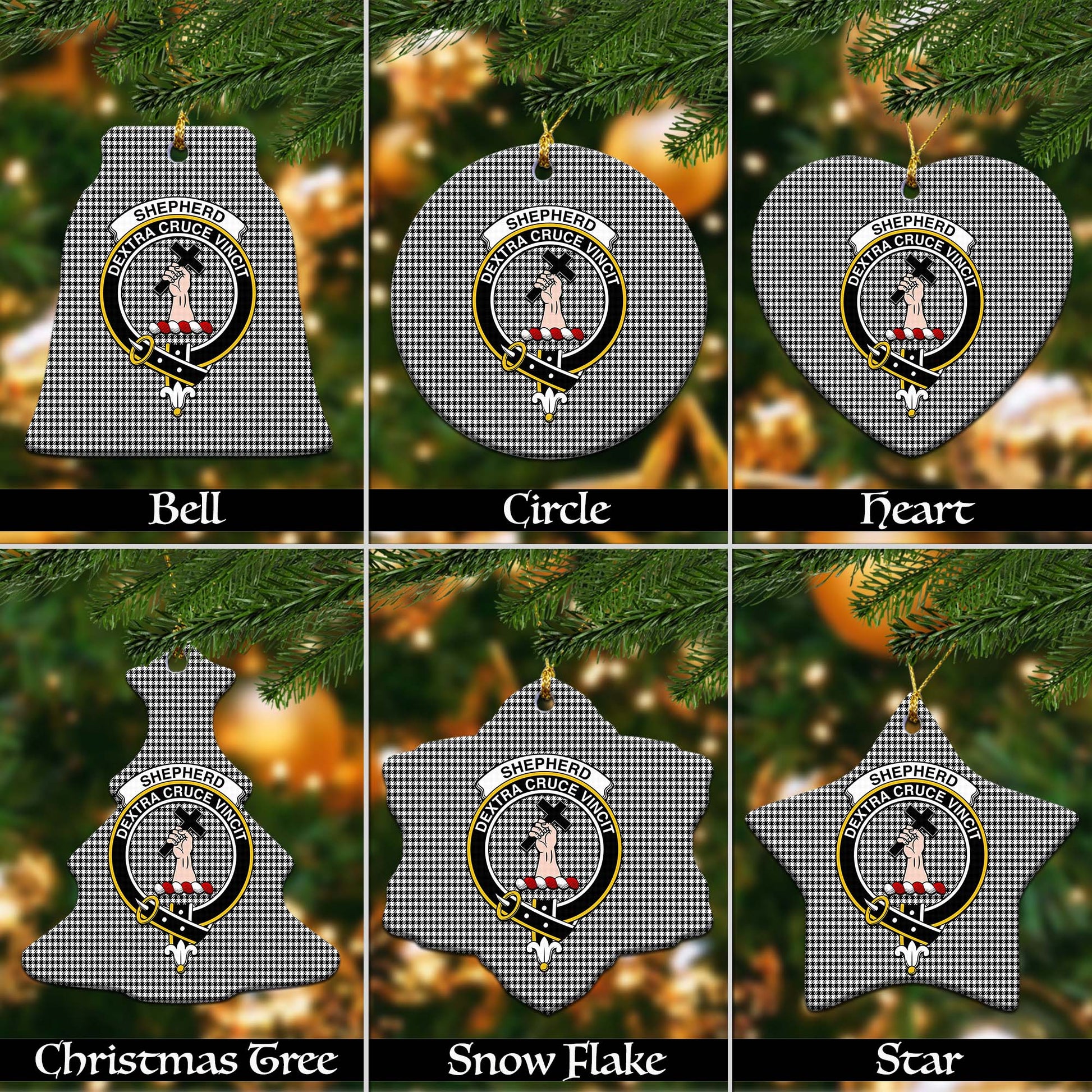 Shepherd Tartan Christmas Ornaments with Family Crest - Tartanvibesclothing