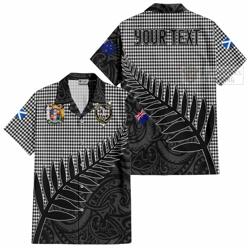 Tartan Vibes Clothing Shepherd Crest Tartan Short Sleeve Button Shirt with New Zealand Silver Fern Half Style