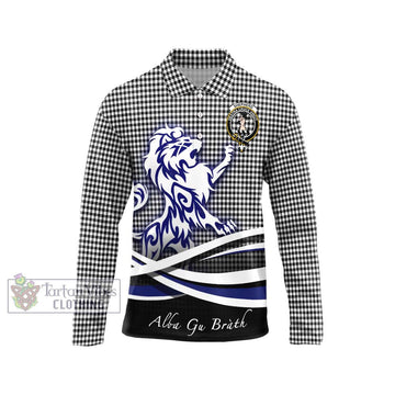 Shepherd Tartan Long Sleeve Polo Shirt with Alba Gu Brath Regal Lion Emblem