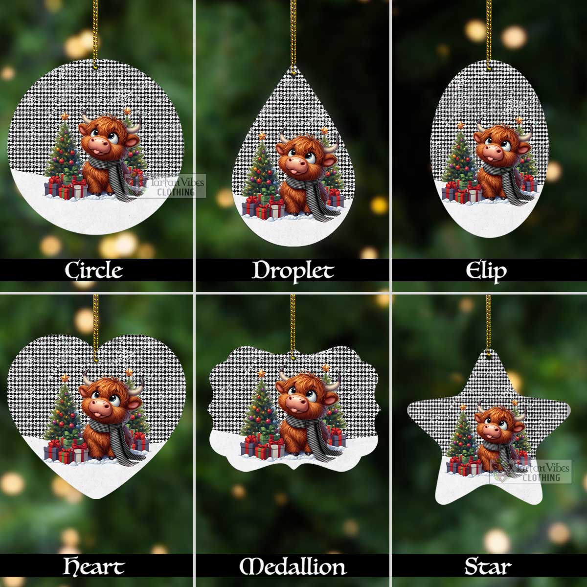 Tartan Vibes Clothing Shepherd Tartan Christmas Aluminium Ornament with Adorable Highland Coo