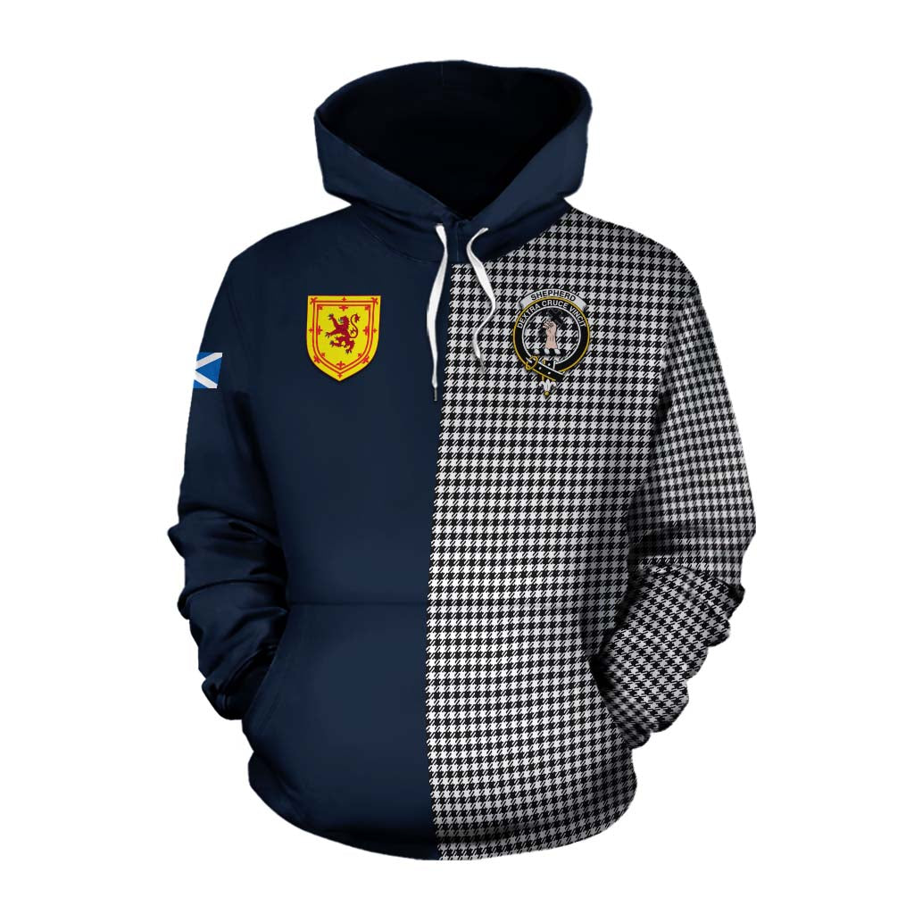 Tartan Vibes Clothing Shepherd Tartan Cotton Hoodie Alba with Scottish Lion Royal Arm Half Style