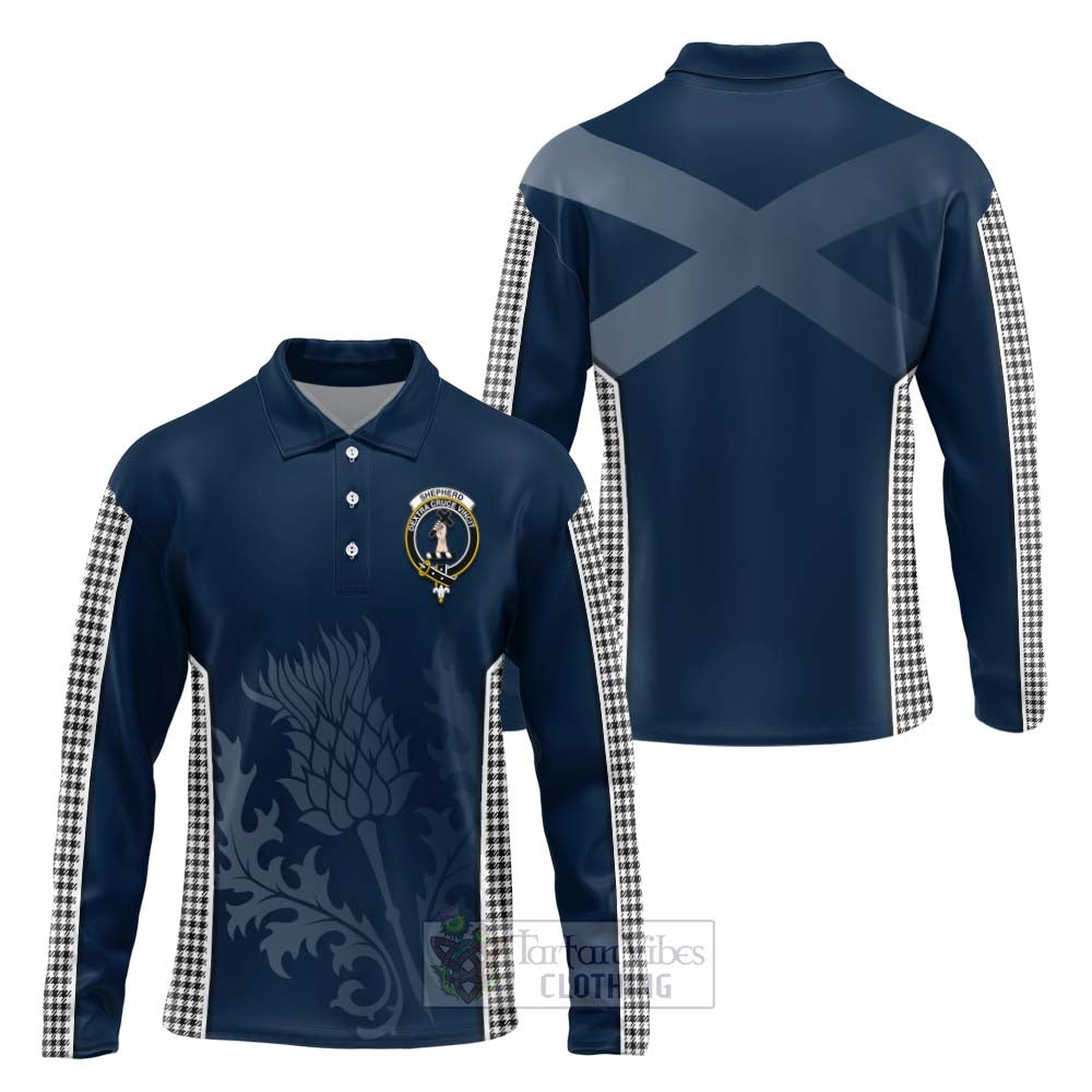 Tartan Vibes Clothing Shepherd Tartan Long Sleeve Polo Shirt with Family Crest and Scottish Thistle Vibes Sport Style