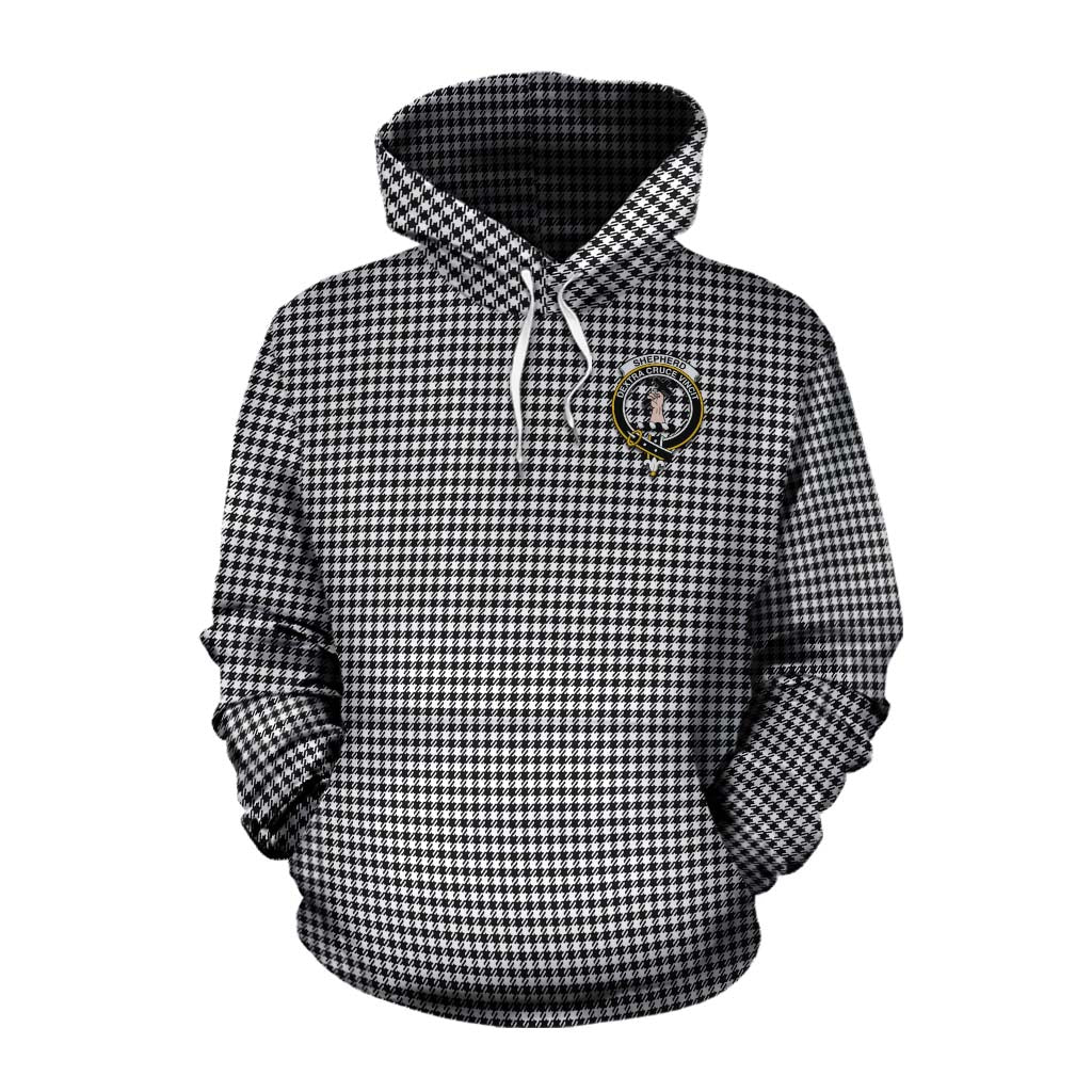 Tartan Vibes Clothing Shepherd Tartan Cotton Hoodie with Family Crest Celtic Skull Style