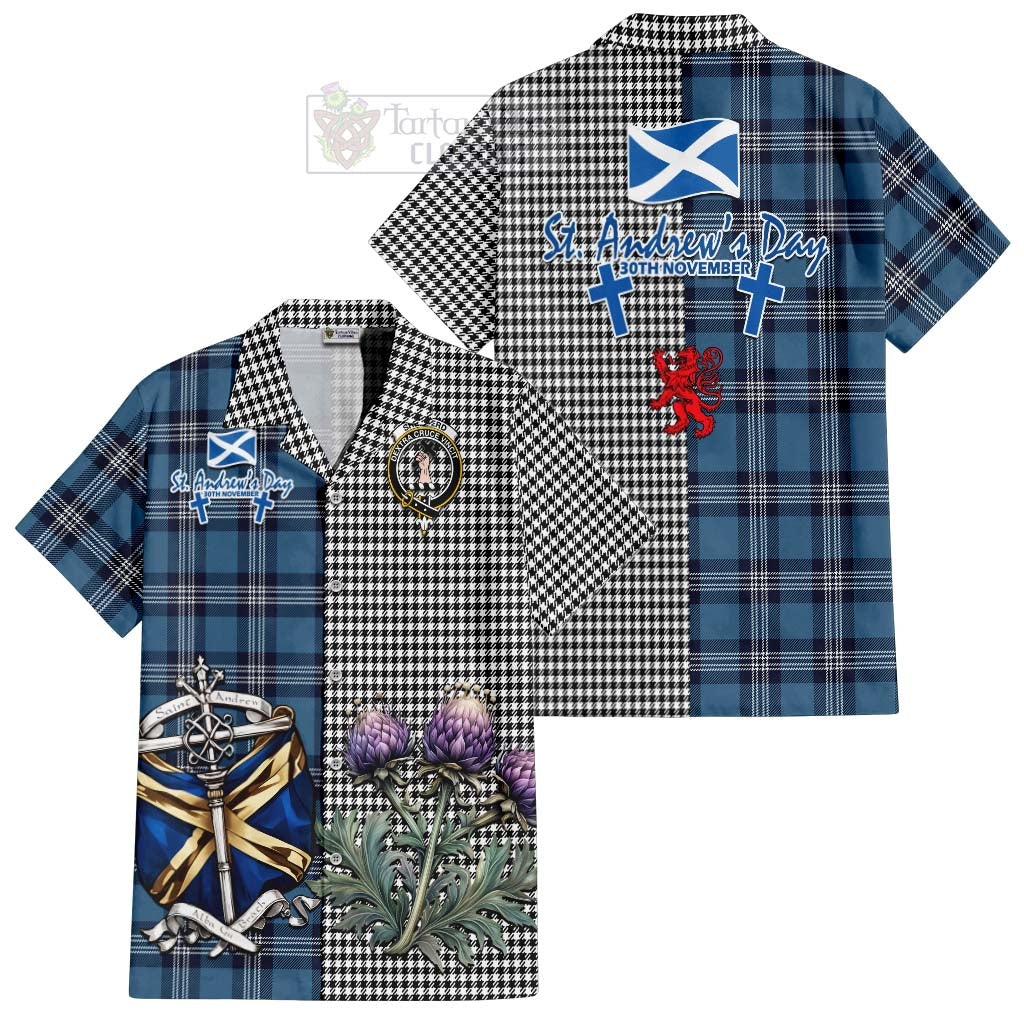 Tartan Vibes Clothing Shepherd Tartan Short Sleeve Button Shirt Happy St. Andrew's Day Half Tartan Style