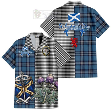 Shepherd Tartan Short Sleeve Button Shirt Happy St. Andrew's Day Half Tartan Style