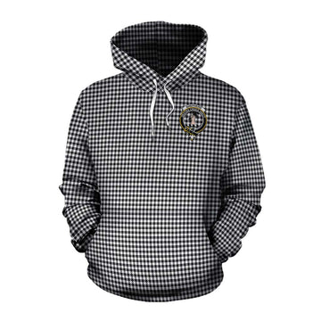 Shepherd Tartan Cotton Hoodie with Family Crest and Bearded Skull Holding Bottles of Whiskey