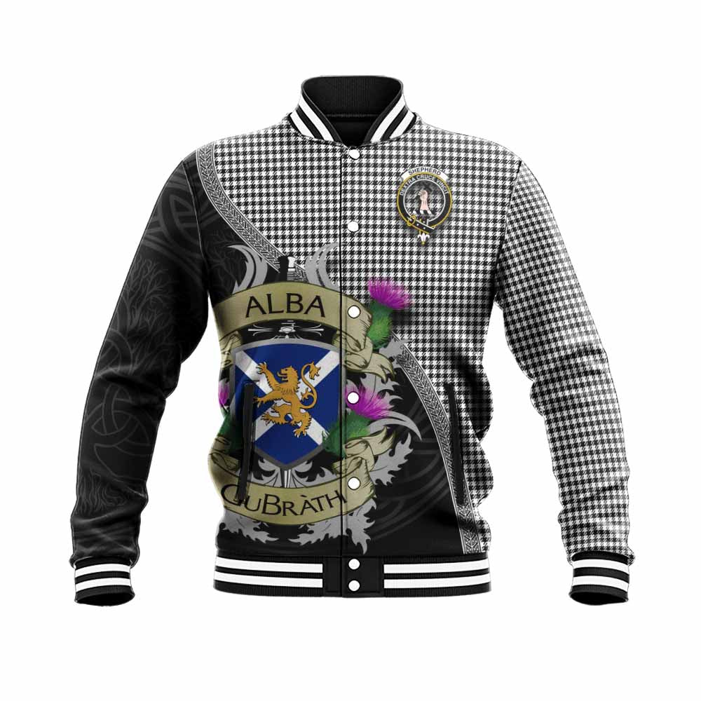 Shepherd Tartan Family Crest Baseball Jacket Lion Rampant Royal Thistle Shield Celtic Inspired Unisex - Tartan Vibes Clothing