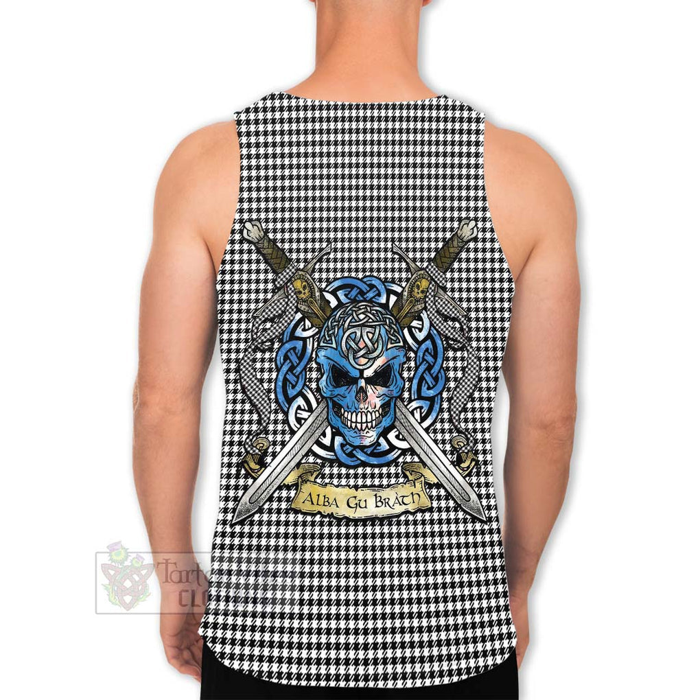 Tartan Vibes Clothing Shepherd Tartan Men's Tank Top with Family Crest Celtic Skull Style