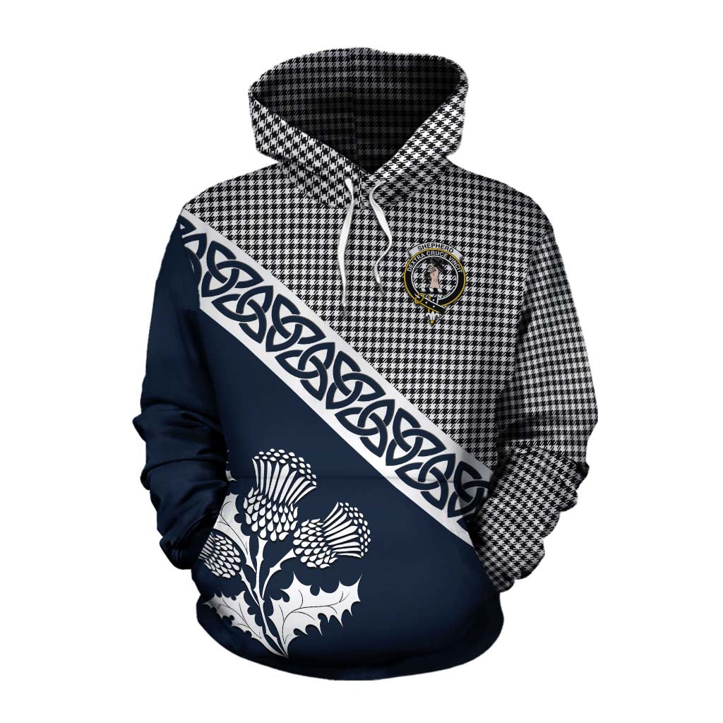 Tartan Vibes Clothing Shepherd Tartan Cotton Hoodie Featuring Thistle and Scotland Map