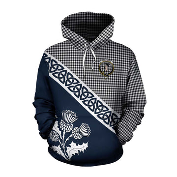 Shepherd Tartan Cotton Hoodie Featuring Thistle and Scotland Map