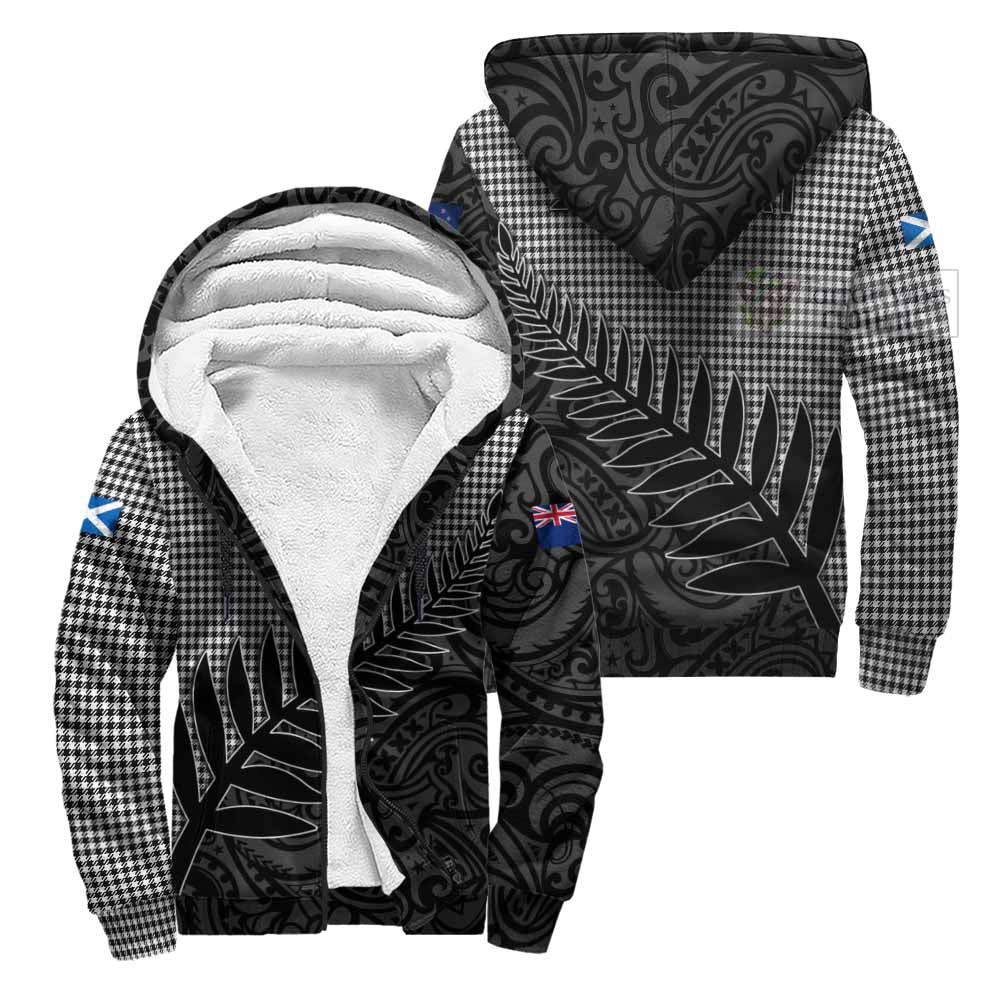 Tartan Vibes Clothing Shepherd Crest Tartan Sherpa Hoodie with New Zealand Silver Fern Half Style