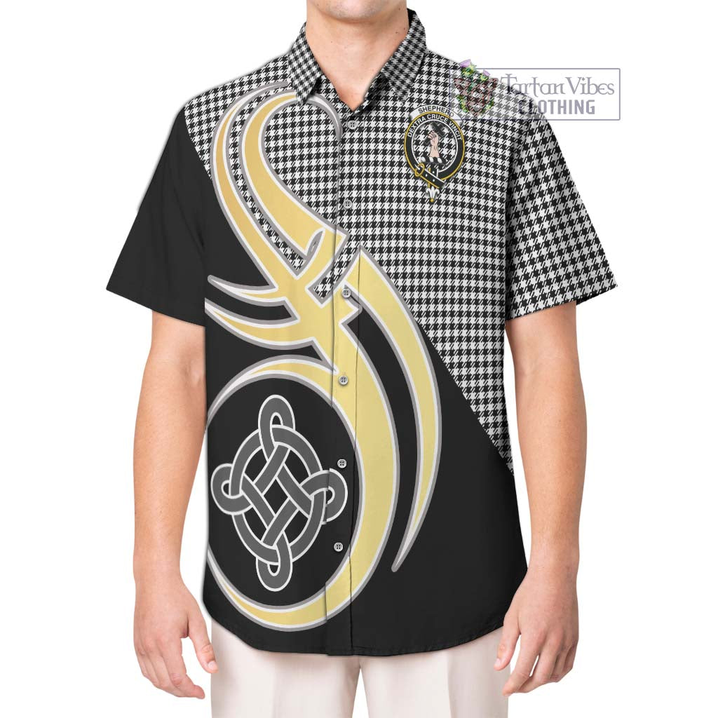 Shepherd Tartan Short Sleeve Button Shirt with Family Crest and Celtic Symbol Style Kid - Tartan Vibes Clothing