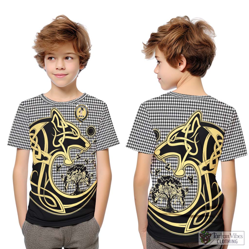 Tartan Vibes Clothing Shepherd Tartan Kid T-Shirt with Family Crest Celtic Wolf Style