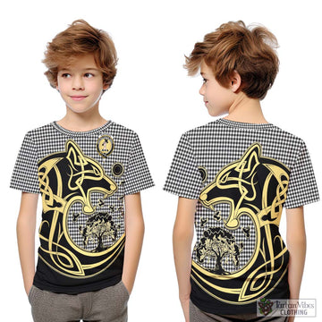 Shepherd Tartan Kid T-Shirt with Family Crest Celtic Wolf Style