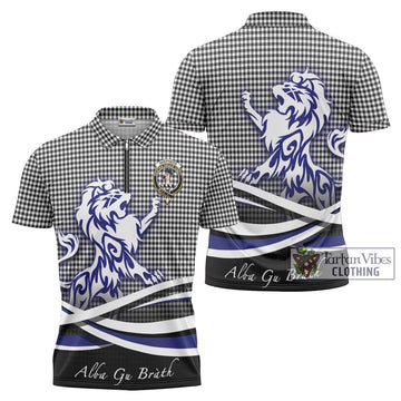 Shepherd Tartan Zipper Polo Shirt with Alba Gu Brath Regal Lion Emblem