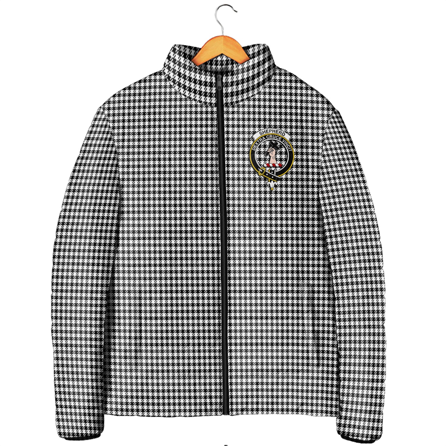 Shepherd Tartan Padded Jacket with Family Crest Men's Padded Jacket - Tartan Vibes Clothing