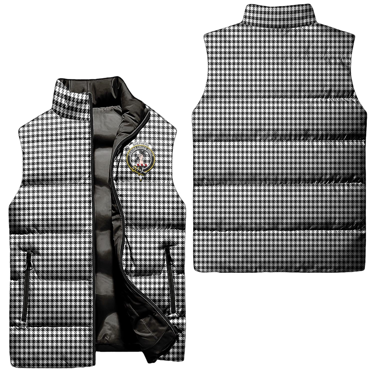 Shepherd Tartan Sleeveless Puffer Jacket with Family Crest Unisex - Tartanvibesclothing