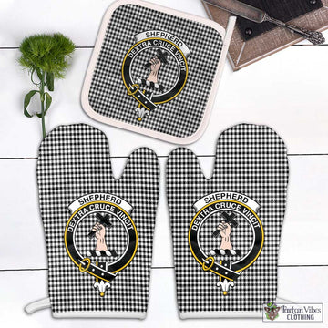 Shepherd Tartan Combo Oven Mitt & Pot-Holder with Family Crest White - Tartan Vibes Clothing