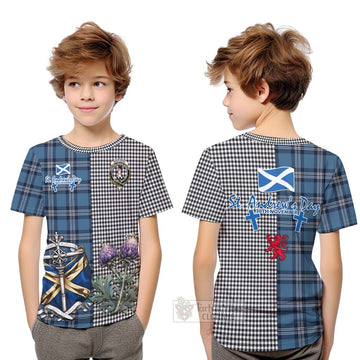 Shepherd Tartan Kid T-Shirt Happy St. Andrew's Day Half Tartan Style