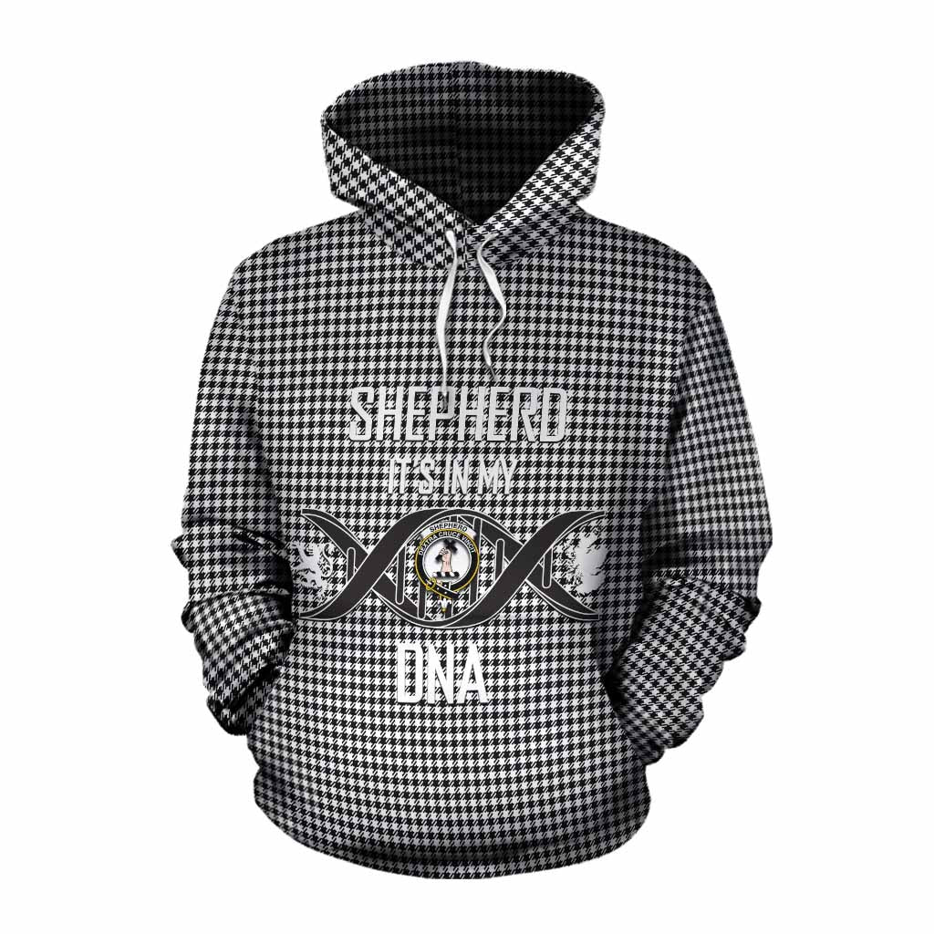 Tartan Vibes Clothing Shepherd Tartan Cotton Hoodie with Family Crest DNA In Me Style