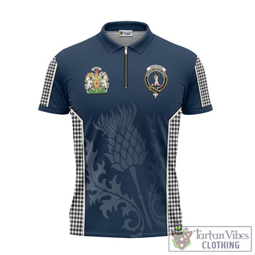 Shepherd Tartan Zipper Polo Shirt with Family Crest and Scottish Thistle Vibes Sport Style