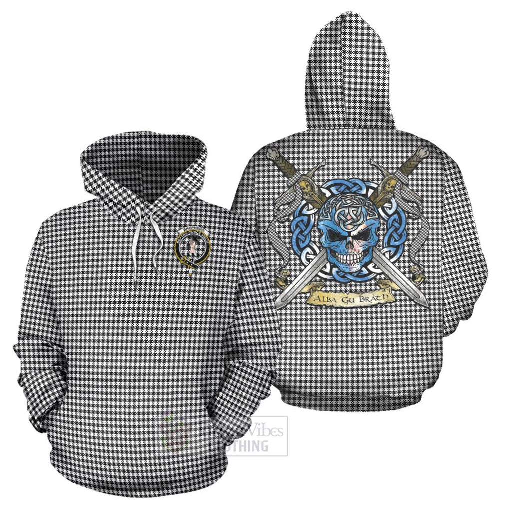 Tartan Vibes Clothing Shepherd Tartan Hoodie with Family Crest Celtic Skull Style