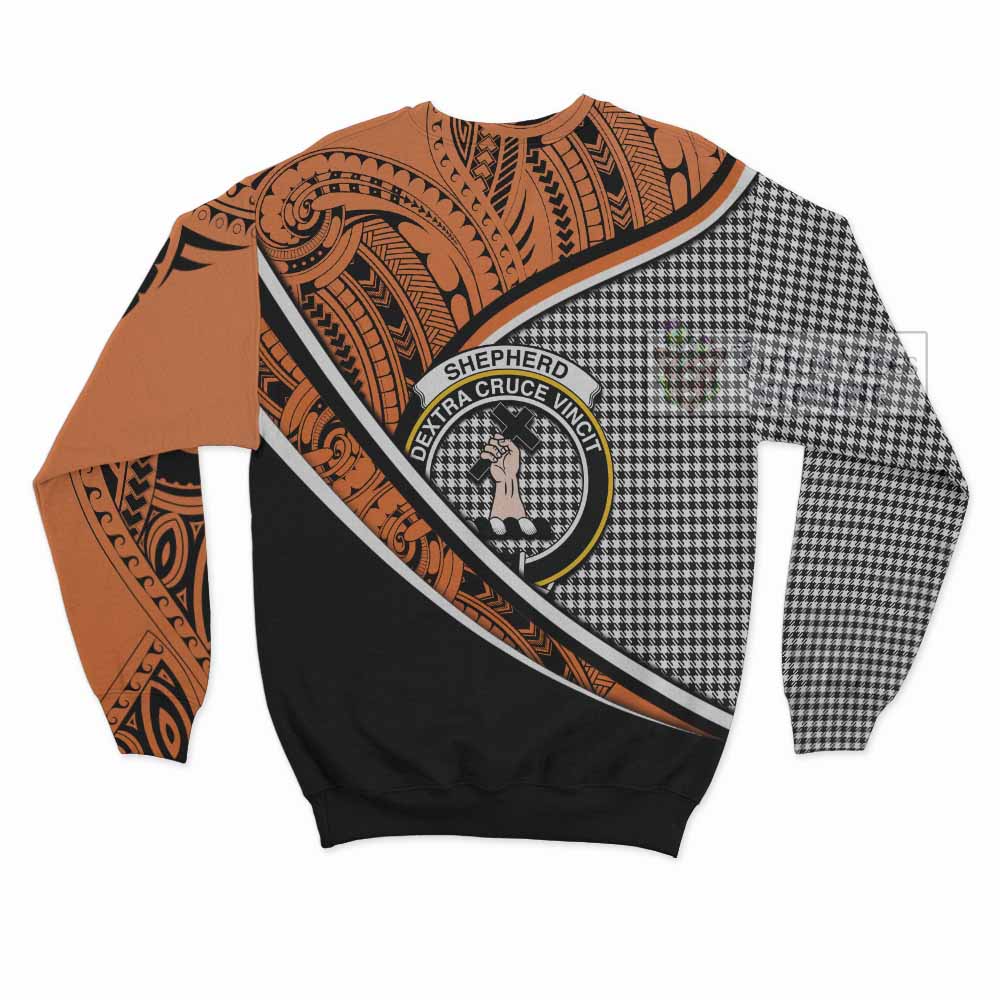 Tartan Vibes Clothing Shepherd Crest Tartan Sweatshirt with Maori Tattoo Style - Orange Version