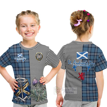 Shepherd Tartan Kid T-Shirt Happy St. Andrew's Day Half Tartan Style