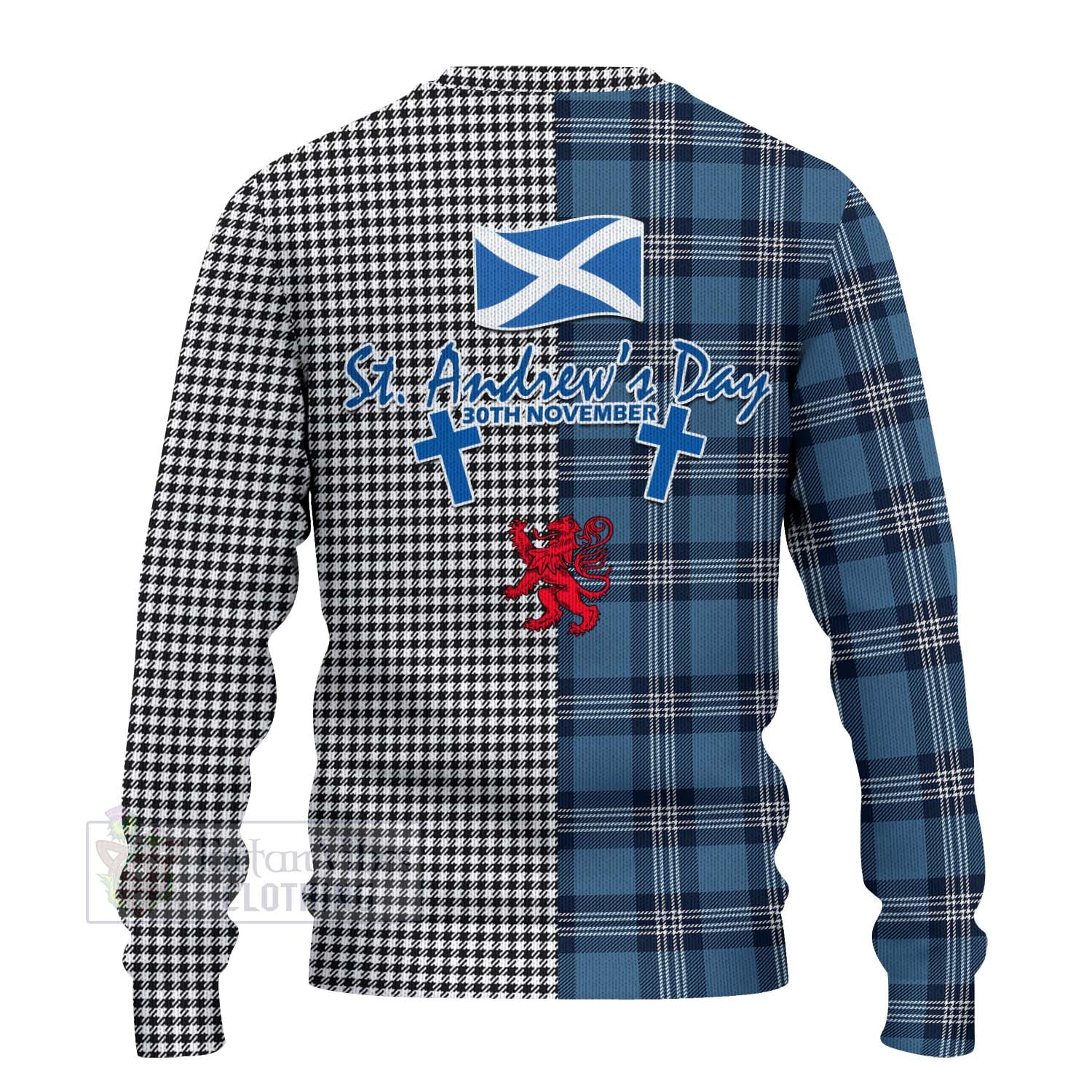 Tartan Vibes Clothing Shepherd Tartan Knitted Sweater Happy St. Andrew's Day Half Tartan Style