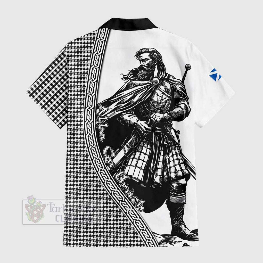 Tartan Vibes Clothing Shepherd Tartan Clan Crest Short Sleeve Button Shirt with Highlander Warrior Celtic Style