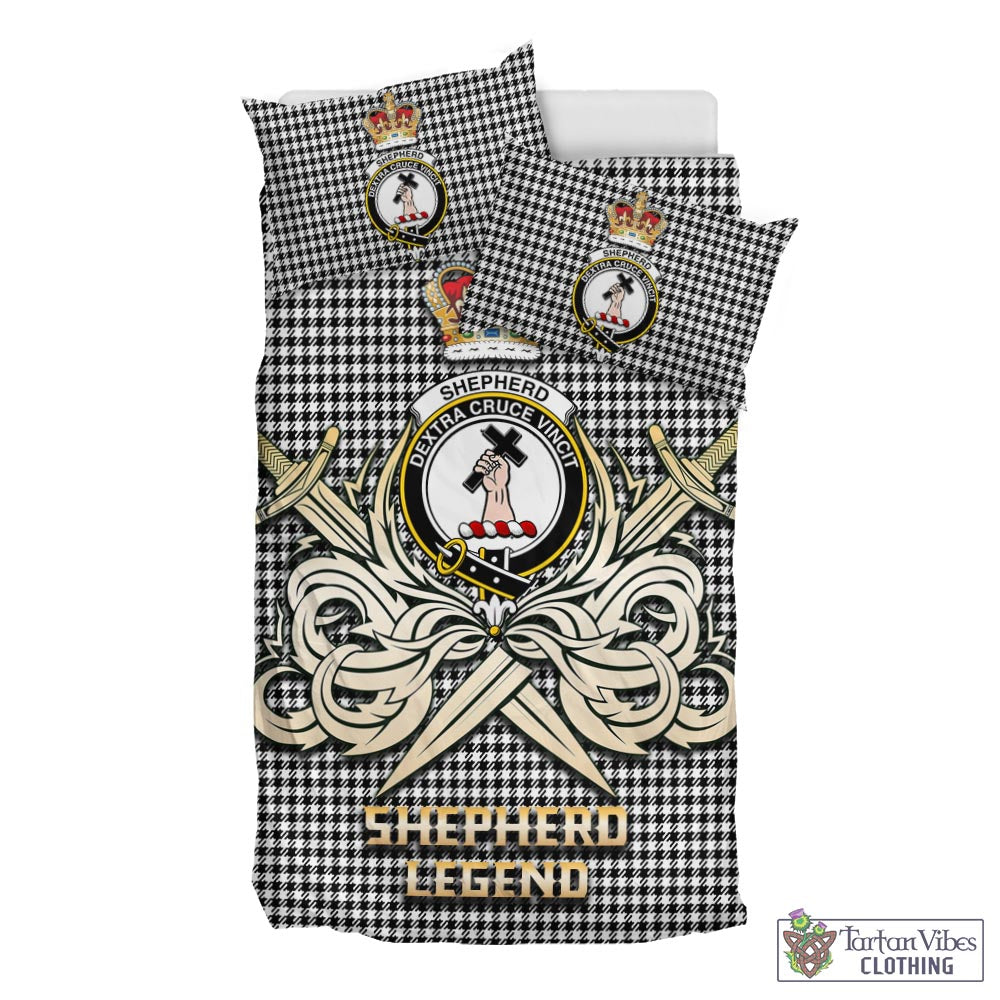 Tartan Vibes Clothing Shepherd Tartan Bedding Set with Clan Crest and the Golden Sword of Courageous Legacy